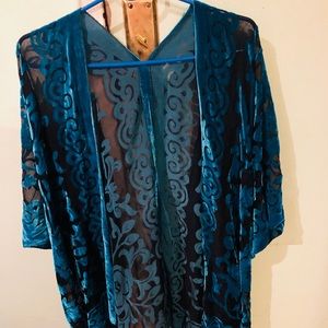 Beautiful goddess robe/shawl in burned blue velvet